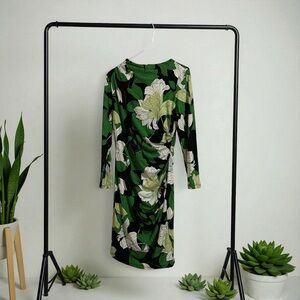 Maggy London Black and Green Floral Midi Dress